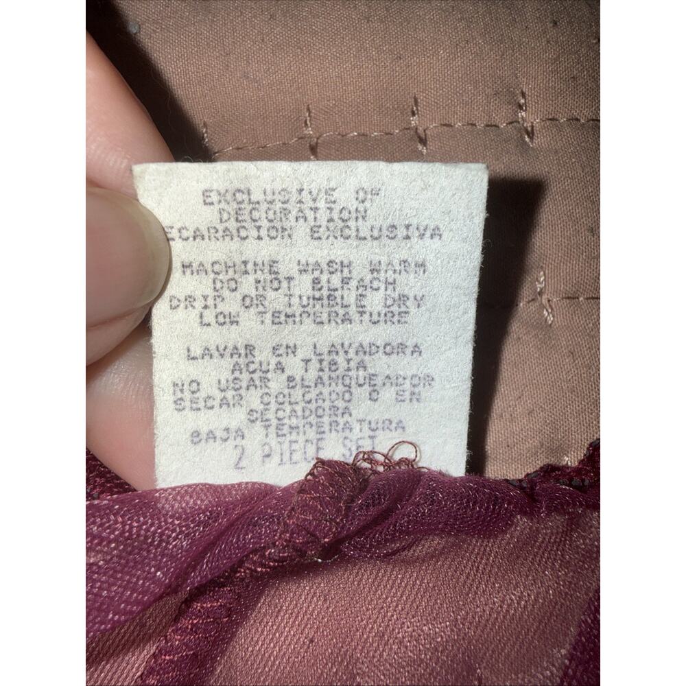 Frederick's Of Hollywood VTG Sheer Chiffon Lace Babydoll 80s Maroon Sz S Ribbon - Picture 7 of 9